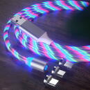 Cablu de Incarcare Magnetic USB la Type-C, Micro-USB, Lightning 1m - Techsuit LED Flowing - White