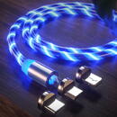 Cablu de Incarcare Magnetic USB la Type-C, Micro-USB, Lightning 1m - Techsuit LED Flowing - Blue
