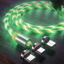 Cablu de Incarcare Magnetic USB la Type-C, Micro-USB, Lightning 1m - Techsuit LED Flowing - Green