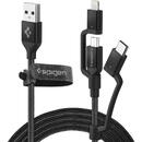 Cablu de Date USB la Type-C, Lightning, Micro-USB, 3A, 1.5m - Spigen (C10i3) - Black