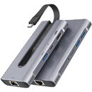 ESR - Hub 8in1 - RJ45, 3 x USB, 2 x Type-C, HDMI, SD Card, Micro SD Card - Grey