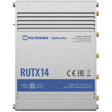 Router wireless Teltonika RUTX14 | Industrial 4G LTE router | Cat 12, Dual Sim, 1x Gigabit WAN, 4x Gigabit LAN, WiFi 802.11 AC Wave 2