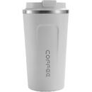 Techsuit - Thermos Mug - with Lid for Coffe, Portable, Stainless Steel, 380ml - White
