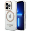 Husa Husa telefon Guess pentru iPhone 14 Pro, Transparent MagSafe, Plastic, Auriu
