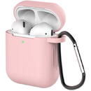 Husa Hurtel Case for AirPods 2 / AirPods 1 silicone soft case for headphones + keychain carabiner pendant pink (case D)