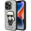 Husa Karl Lagerfeld KLHCP14LGFKPG iPhone 14 Pro 6.1 &quot;hardcase silver / silver Glitter Flakes Ikonik