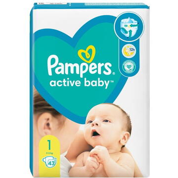 Pampers Active Baby Diapers 2-5kg, size 1 NEWBORN, 43pcs