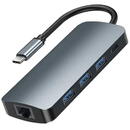 Remax USB-C 9in1 Hub Retor Series 3x USB 3.0, USB-C, RJ45, HDMI, 3.5 mm, SD/TF (gray)