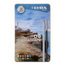 Articole pentru scoala Creioane colorate LYRA Graduate Aquarell, 12 culori+pensula/cutie metalica