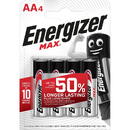 Baterii Max AA, LR6, 1.5V, 4 buc/set, Energizer, dureaza cu 50% mai mult decat cele alkaline