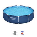 BESTWAY Set de piscină Steel Pro™ Frame cu pompă de filtru Ø 305 x 76 cm, albastru închis, rotund