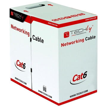 TECHLY UTP Cat6 bulk cable 4x2 solid copper 305m gray