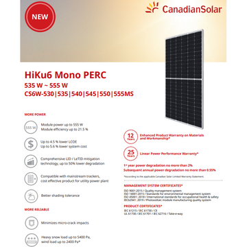 Panouri solare Canadian Solar CS6W-550MS, monocristalin, 550 W