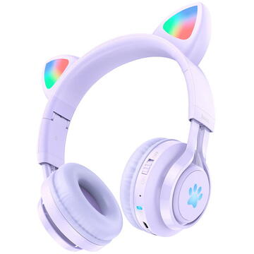 Hoco - Wireless Headphones Cat Ear (W39) - for Kids, Foldable with Bluetooth 5.3 - Purple