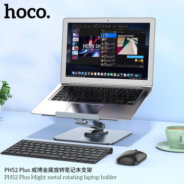 Hoco Laptop Holder Might (PH52 Plus) - for Laptop, Tablet 9.7 - 15.6 inch, Foldable, Aluminium Alloy - Metal Gray