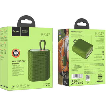 Boxa portabila Boxa Wireless BT, FM, Card TF, TWS, 5W, 1200mAh - Hoco Uno Sports (BS47) - Army Green