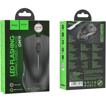 Mouse Mouse cu Fir USB, Lumini RGB, 1.4m, 1000 DPI - Hoco (GM19) - Black