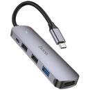 Hoco - Docking Station (HB27) - Type-C to USB 3.0, 2x USB 2.0, Type-C, HDMI, 60W, 20V/3A, 4K@30Hz - Metal Gray