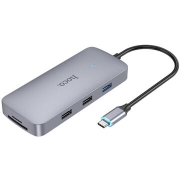 Hoco - Docking Station Easy 10in1 (HB33) - Type-C to USB3.0, 2xUSB2.0, HDMI, RJ45, SD/TF Card, Type-C, VGA, Aux - Metal Gray