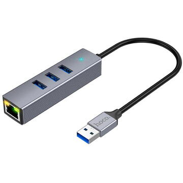 Hoco - Docking Station Easy Link (HB34) - USB to USB3.0, Ethernet, 1000Mbps - Metal Gray