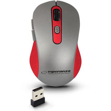 Mouse ESPERANZA WIRELESS 2.4GHZ OPTICAL MOUSE 6D USB ADARA RED