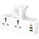 Prelungitor LDNIO SC2311 Power Strip with 2 AC Outlets, 2USB, USB-C, 2500W with Night Light, EU/US (White)