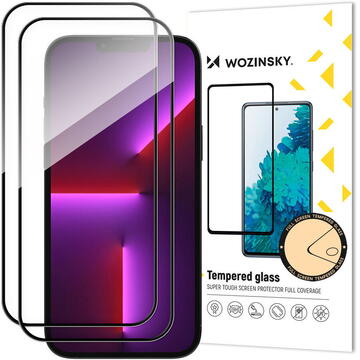 2pcs Full Screen Tempered Glass with Frame Case Friendly Wozinsky Full Glue iPhone 15 - Black