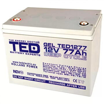 Ted Electric Acumulator AGM VRLA 12V 77A GEL Deep Cycle 260mm x 167mm x h 210mm M6 TED Battery Expert Holland TED003409 (1)