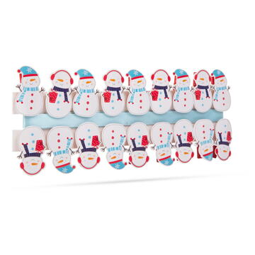 Familly Christmas Cleme de Crăciun cu panglică - Om de zăpadă - 22 x 35 mm - 18 buc, 2 m / pachet