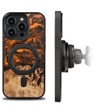 Husa Wood and Resin Case for iPhone 14 Pro MagSafe Bewood Unique Orange - Orange and Black