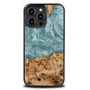 Husa Wood and Resin iPhone 14 Pro Max Bewood Unique Uranus Case - Blue and White