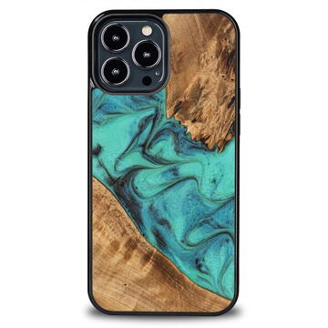 Husa Bewood Unique Turquoise iPhone 13 Pro Max Wood and Resin Case - Turquoise Black