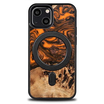 Husa Wood and Resin Case for iPhone 13 Mini MagSafe Bewood Unique Orange - Orange and Black