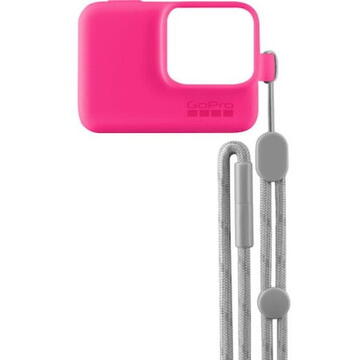 Husa de silicon si snur reglabil pentru camera video sport GoPro Hero7 Black/Silver/White, Electric Pink