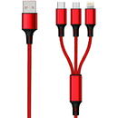 2GO 3in1 USB Ladekabel Micro-USB, Apple, TypeC Nylon 1,5 m, Rosu