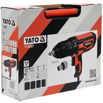 Yato Masina de insurubat cu impact, 1020 W, 600 Nm, -, patrat 1/2 inch, valiza plastic, accesorii YT-82021