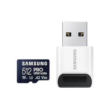 Card memorie Samsung PRO Ultimate MB-MY512SB/WW 512GB, Class 10, UHS-I U3, V30, A2 + Adaptor USB