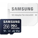 Card memorie Samsung PRO Ultimate MB-MY256SA/WW 256GB, Class 10, UHS-I U3, V30, A2 + Adaptor SD