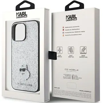 Husa Karl Lagerfeld Fixed Glitter Choupette Logo Metal Pin Case for iPhone 15 Pro Max - Silver