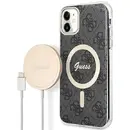 Husa Set Guess GUBPN61H4EACSK Case+Charger iPhone 11 6.1" black/black hard case 4G Print MagSafe