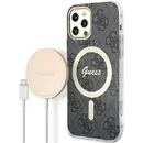 Husa Set Guess GUBPP12MH4EACSK Case+ Charger iPhone 12/12 Pro black/black hard case 4G Print MagSafe