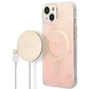 Husa Set Guess GUBPP14SH4EACSP Case+ Charger iPhone 14 6.1" pink/pink hard case 4G Print MagSafe