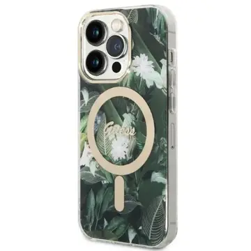 Husa Set Guess GUBPP14XHJEACSA Case+ Charger iPhone 14 Pro Max 6.7" green/green hard case Jungle MagSafe