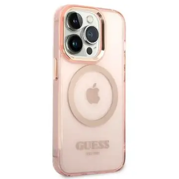 Husa Guess GUHMP14LHTCMP iPhone 14 Pro 6.1&quot; pink/pink hard case Gold Outline Translucent MagSafe