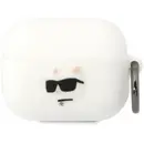Husa Karl Lagerfeld KLAPRUNCHH AirPods Pro cover white/white Silicone Choupette Head 3D