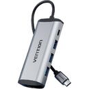 USB-C to USB-C Docking Station, 3x USB3.0, PD 0.15m Vention THAHB, gray