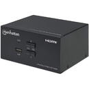 Switch Manhattan HDMI KVM Switch 2-Port, 4K@30Hz, USB-A/3.5mm Audio/Mic Connections, Cables included, Audio Support, Control 2x computers from one pc/mouse/screen, USB Powered, Black, Three Year Warranty, Boxed