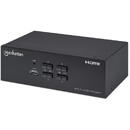 Switch Manhattan HDMI KVM Switch 4-Port, 4K@30Hz, USB-A/3.5mm Audio/Mic Connections, Cables included, Audio Support, Control 4x computers from one pc/mouse/screen, USB Powered, Black, Three Year Warranty, Boxed