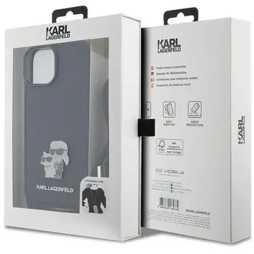Husa Karl Lagerfeld Crossbody Saffiano Metal Pin Karl &amp; Choupette case for iPhone 15 Plus - black