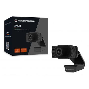 Camera web Conceptronic Webcam AMDIS 1080P Full HD Webcam+Microphone, Negru